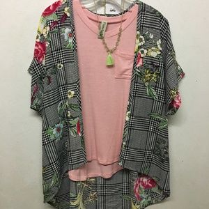 Toddler Girls KImono Black Plaid and Floral